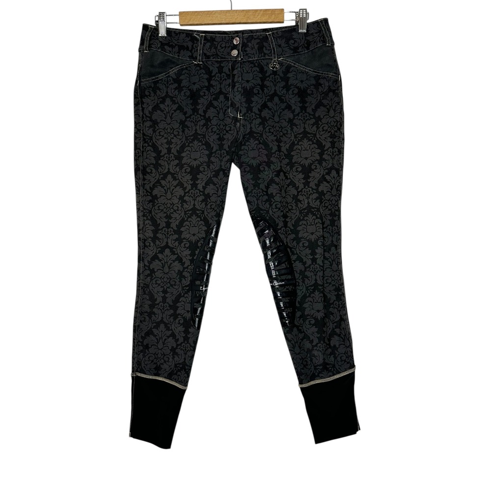 Equine Couture Womens‎ Natasha Damask Breeches Riding Pants 32 Black Equestrian